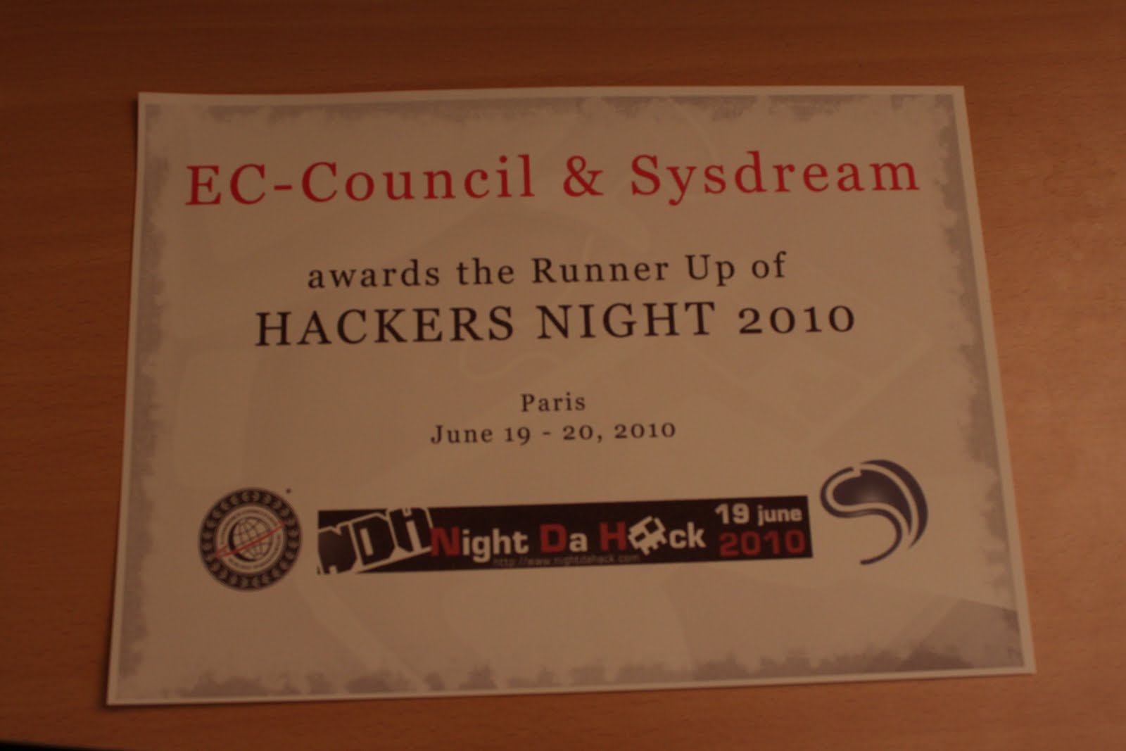 NDH 2010 CTF certificate